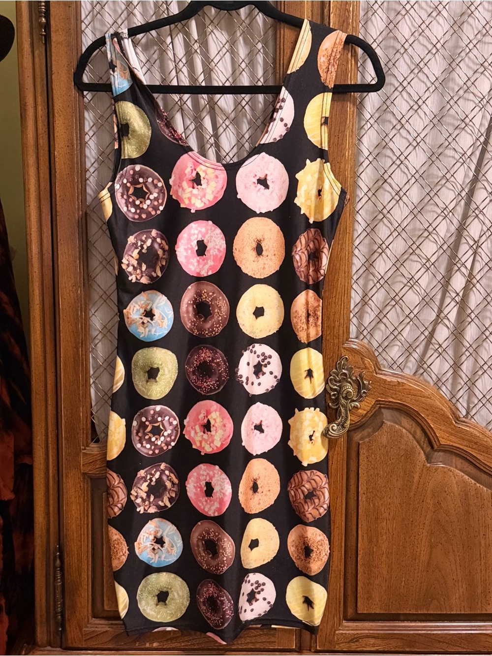 Donut Print Black Sleeveless Bodycon Mini Dress SIZE SMALL